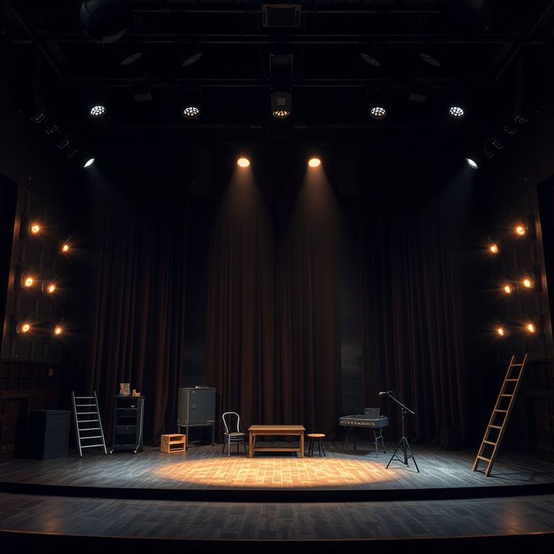 Image of a theater stage with lighting and props