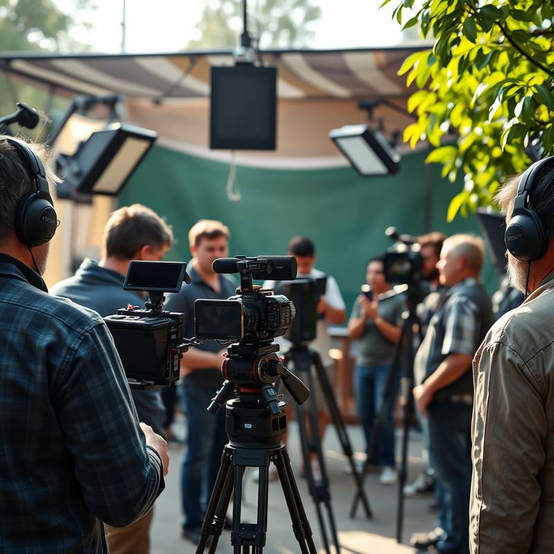 Image of film set with camera and crew